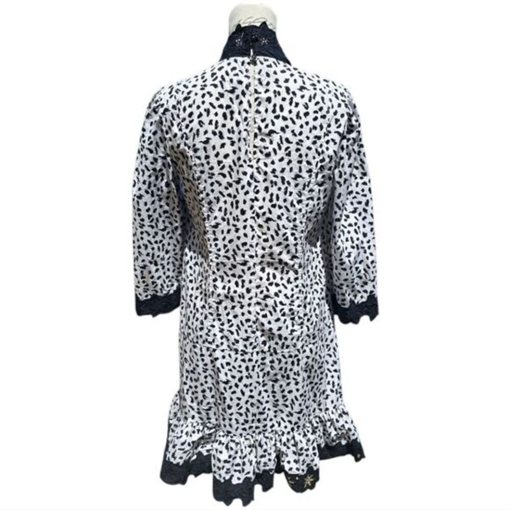 Rebecca Taylor La Voe Jaguar Print Dress in Sand White Black Eyelet Size Small - Picture 5 of 15